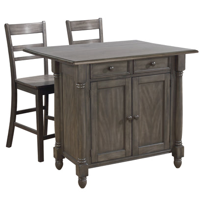 Sunset Trading Shades of Gray Expandable Drop Leaf Kitchen Island Set with 2 Stools