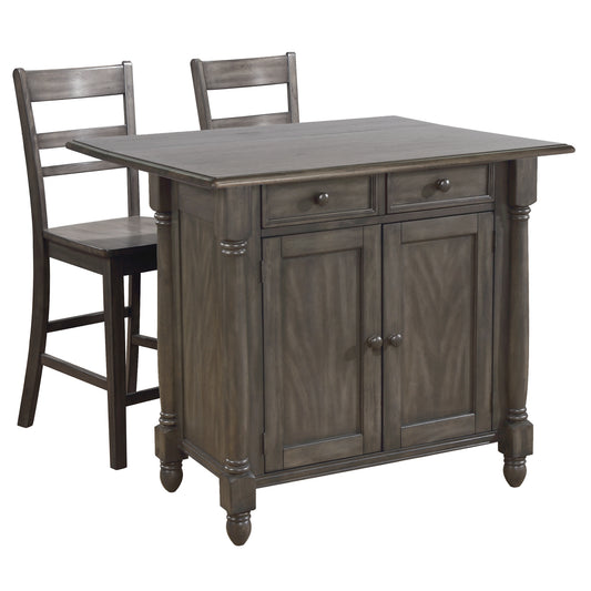 Sunset Trading Shades of Gray Expandable Drop Leaf Kitchen Island Set with 2 Stools