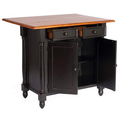 Sunset Trading Antique Black Expandable Kitchen Island with 2 Swivel Stools