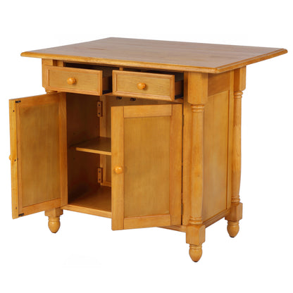 Sunset Trading Light Oak Expandable Drop Leaf Kitchen Island with 2 Swivel Stools