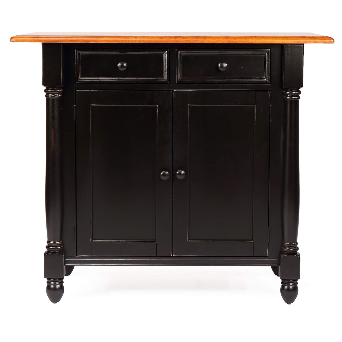 Sunset Trading Antique Black Expandable Kitchen Island with Cherry Drop Leaf Top