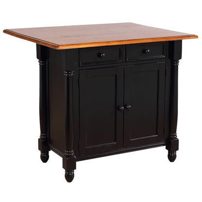 Sunset Trading Antique Black Expandable Kitchen Island with Cherry Drop Leaf Top