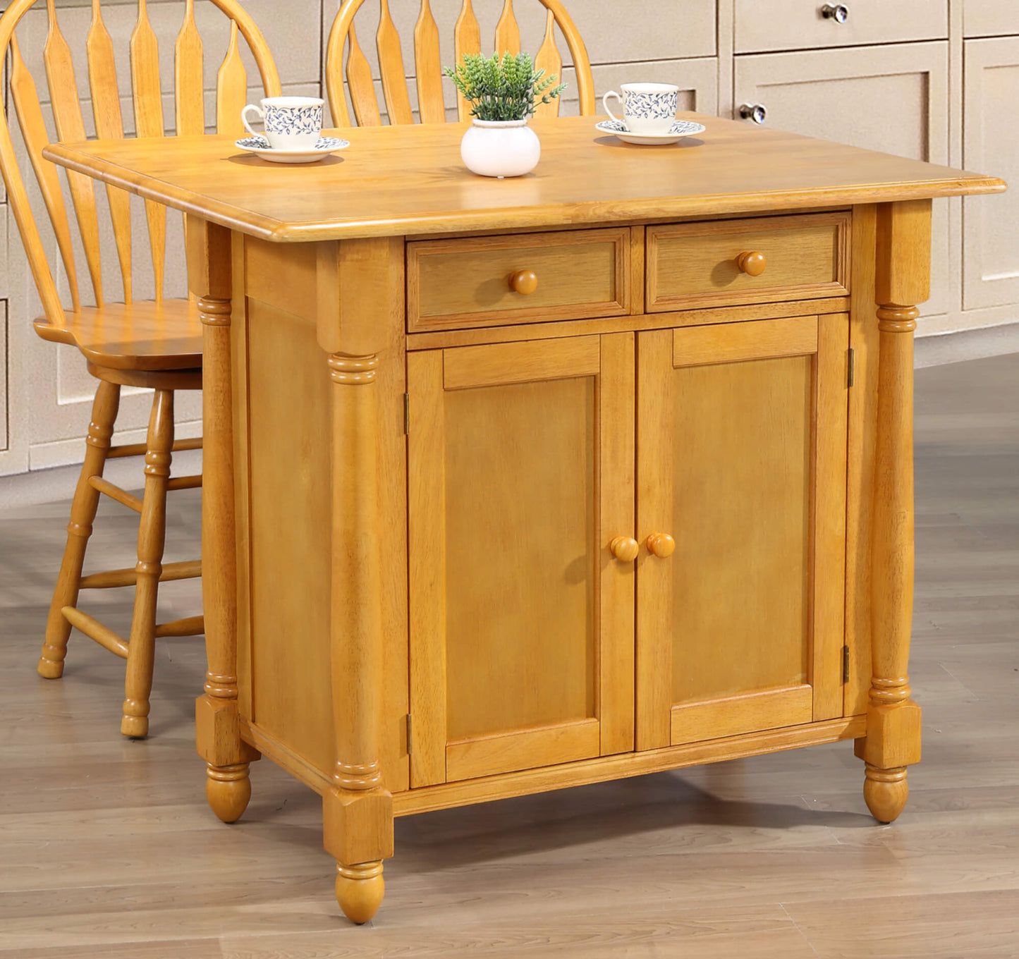 Sunset Trading Light Oak Extendable Kitchen Island with Drop Leaf Top