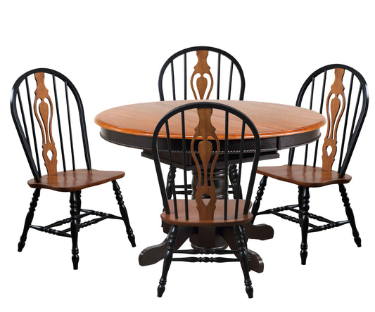 Sunset Trading Black Cherry Selections 5 Piece 48" Round to 66" Oval Extendable Dining Set with 4 Keyhole Windsor Chairs