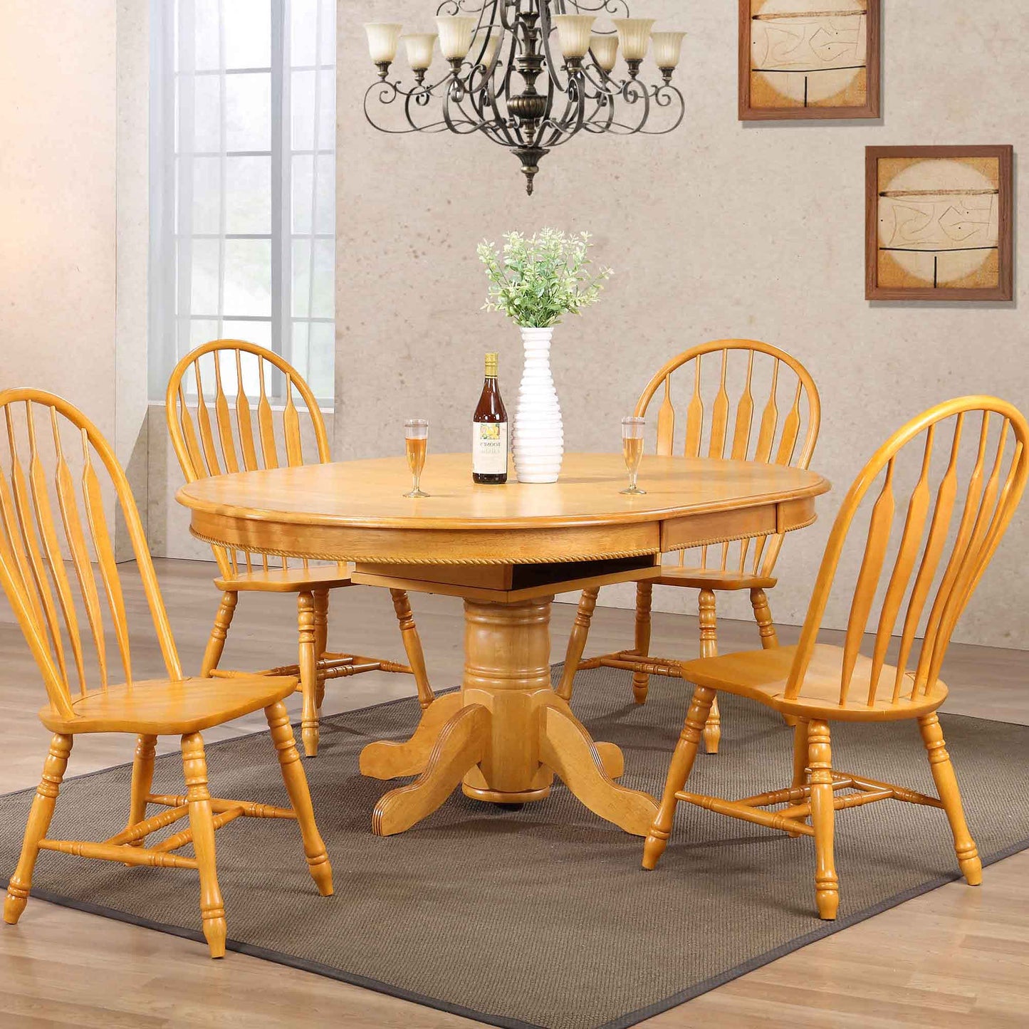 Sunset Trading Oak Selections 48" Round to 66" Oval Extendable Butterfly Leaf Pedestal Dining Table