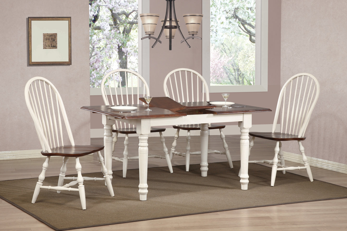 Sunset Trading Andrews 5 Piece 48-60" Rectangular Extendable Dining Set with 4 Windsor Spindleback Chairs