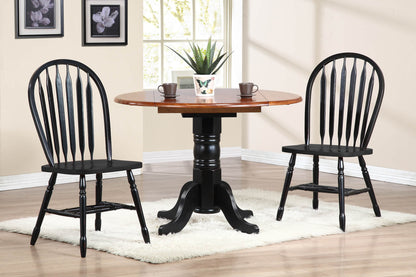 Sunset Trading Black Cherry Selections 3 Piece 42" Round Extendable Dining Set with 2 Black Arrowback Windsor Chairs