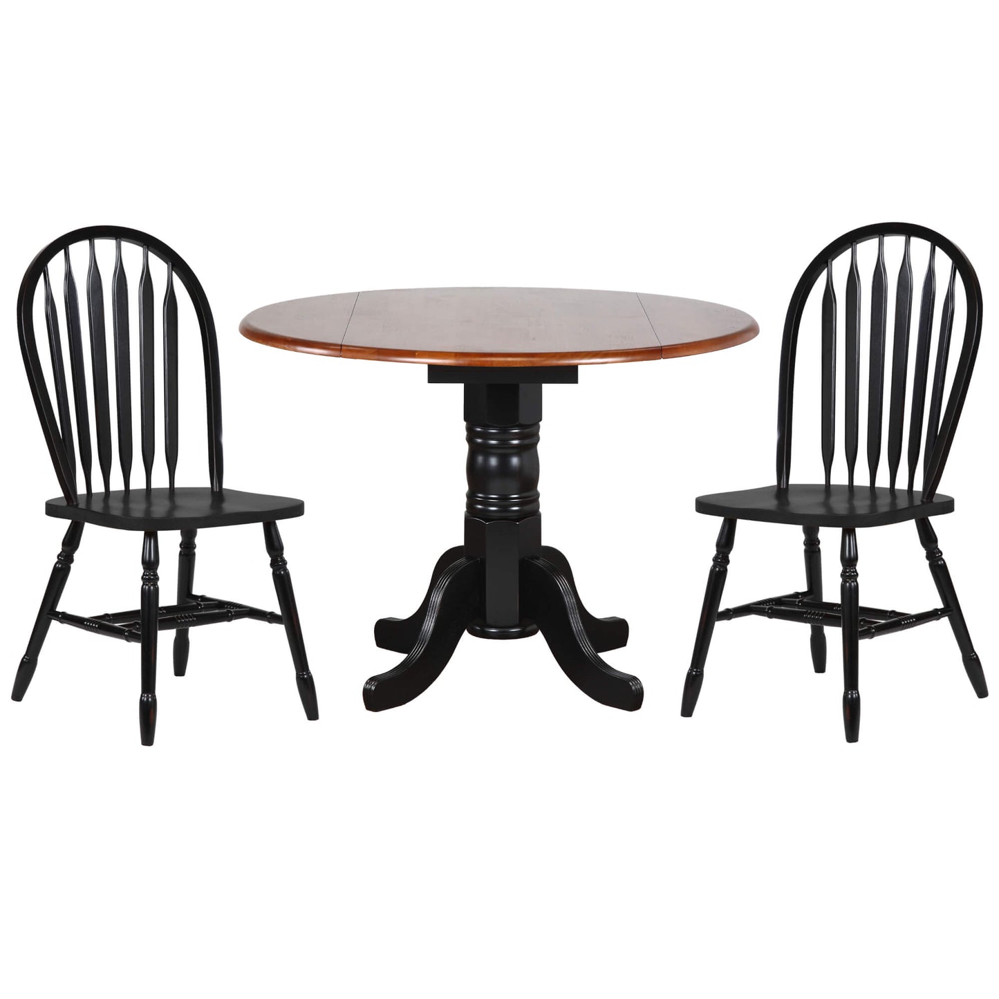 Sunset Trading Black Cherry Selections 3 Piece 42" Round Extendable Dining Set with 2 Black Arrowback Windsor Chairs