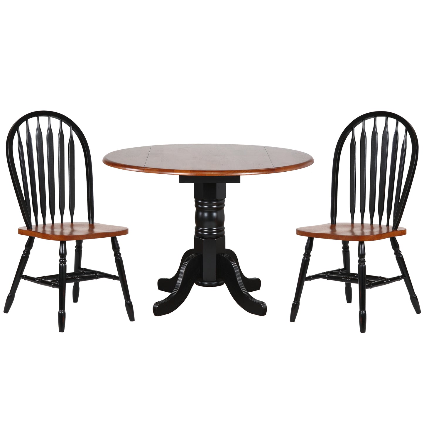 Sunset Trading Black Cherry Selections 3 Piece 42" Round Extendable Dining Set with 2 Arrowback Windsor Chairs