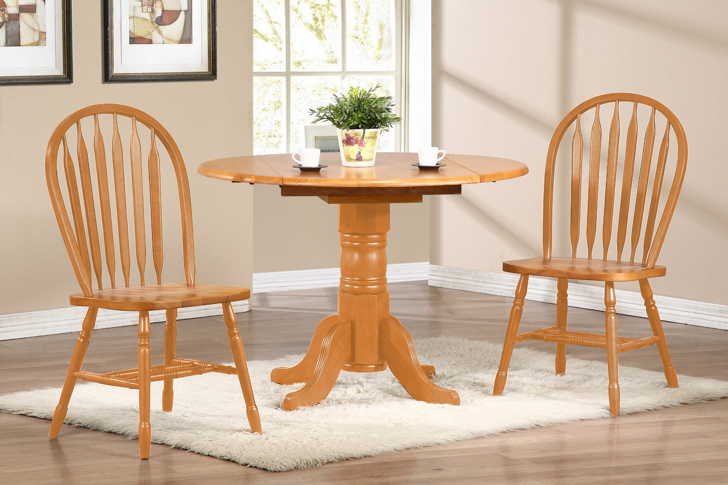 Sunset Trading Oak Selections 3 Piece 42" Round Extendable Dining Set with 2 Arrowback Windsor Chairs