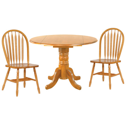 Sunset Trading Oak Selections 3 Piece 42" Round Extendable Dining Set with 2 Arrowback Windsor Chairs