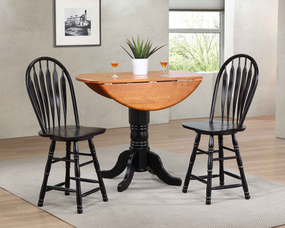 Sunset Trading Black Cherry Selections 3 Piece 42" Round Extendable Drop Leaf Pub Table Set with 2 Swivel Barstools