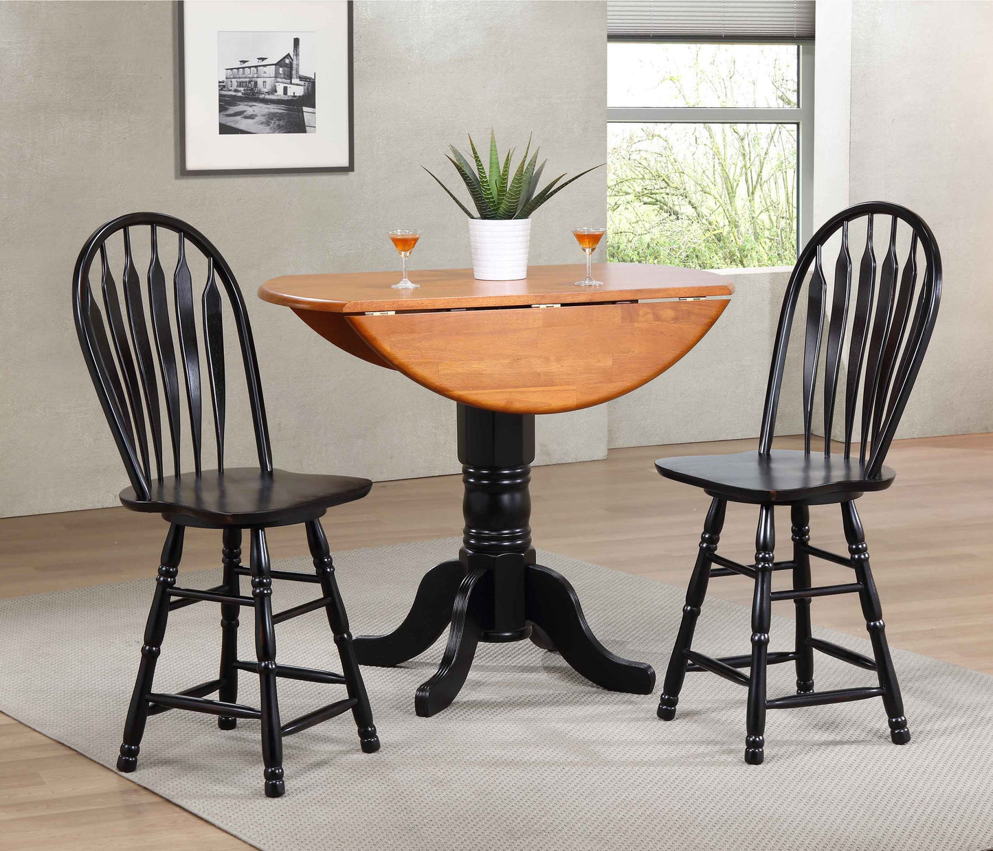 Sunset Trading Black Cherry Selections 42" Round Extendable Drop Leaf Pub Table