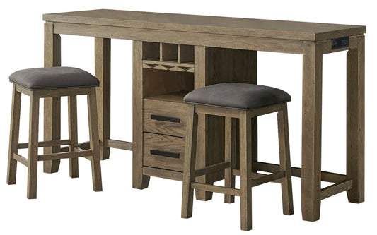 Sunset Trading Saunders 3PC Console Bar Table & Stool Set with Charging Station