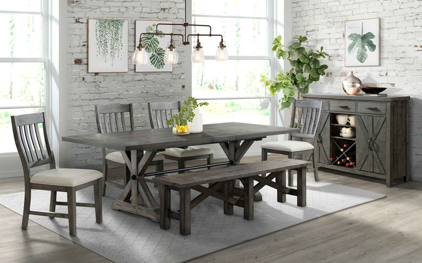 Sunset Trading Trestle 7 Piece Dining Set with Bench