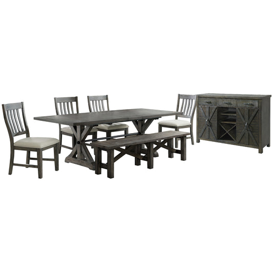 Sunset Trading Trestle 7 Piece Dining Set with Bench