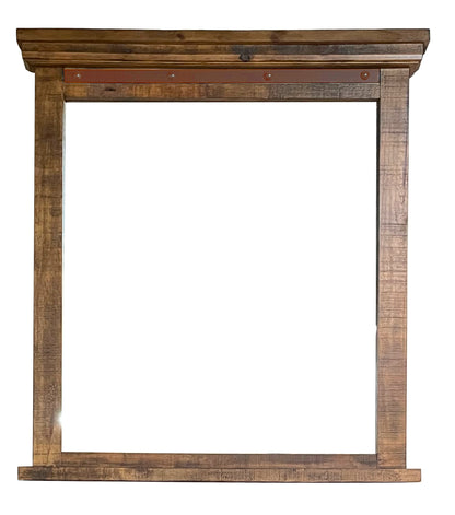 Sunset Trading Rustic City Rectangular Mirror Solid Brown Wood Industrial Metal Accents