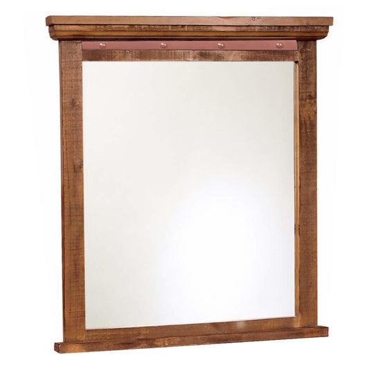 Sunset Trading Rustic City Rectangular Mirror Solid Brown Wood Industrial Metal Accents