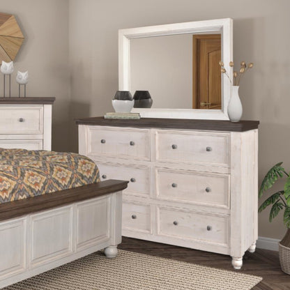 Sunset Trading Rustic French 6 Drawer Double Dresser and Mirror Set