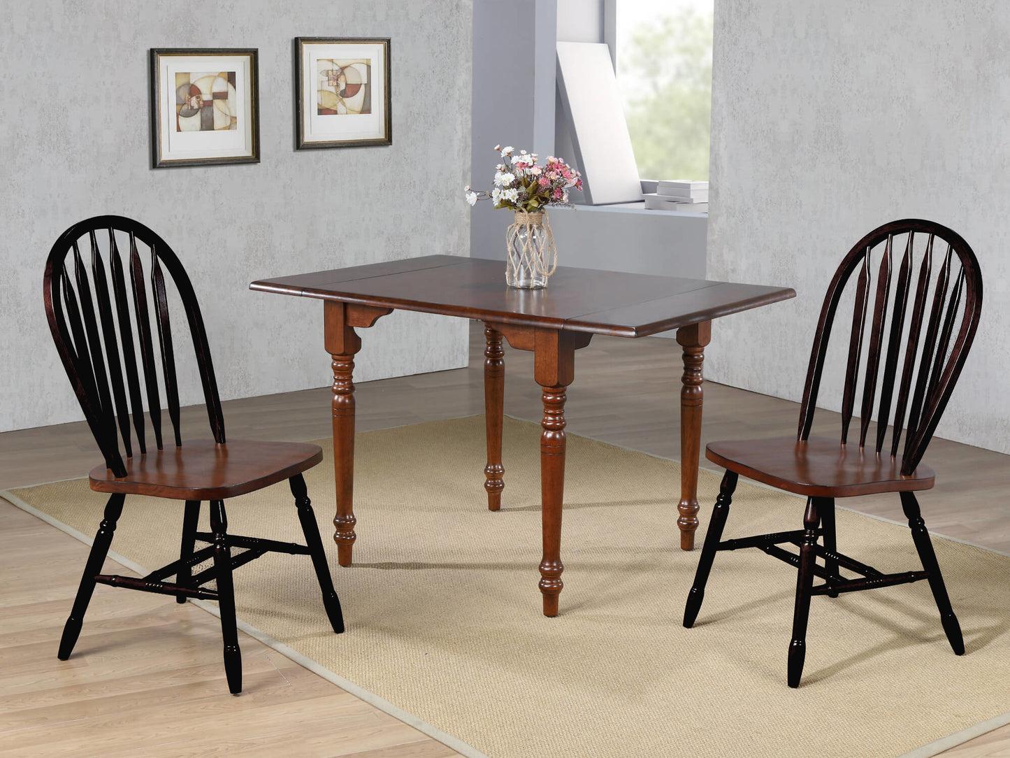 Sunset Trading 3PC 34-48" Rectangular Expandable Solid Wood Dining Set