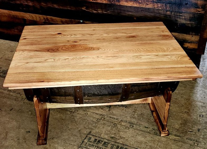 William Sheppee Handcrafted Whiskey Barrel Coffee Table Lift Top Design