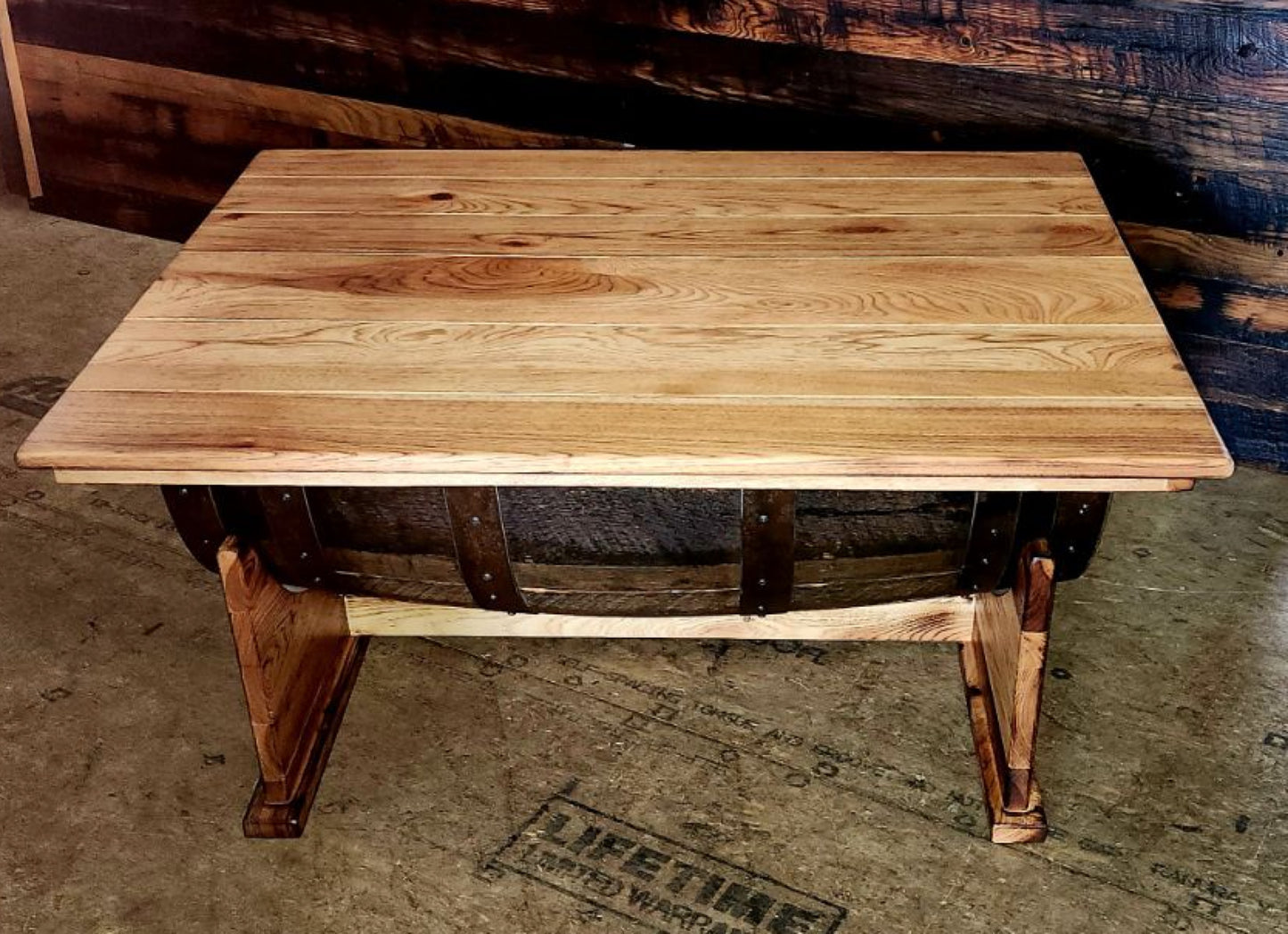 William Sheppee Handcrafted Whiskey Barrel Coffee Table Lift Top Design