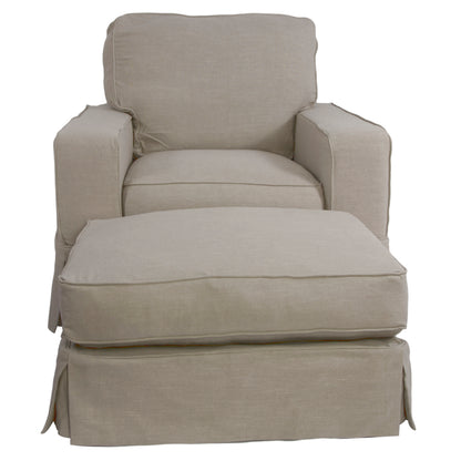 Sunset Trading Americana Box Cushion Track Arm Slipcovered Chair and Ottoman in Light Gray