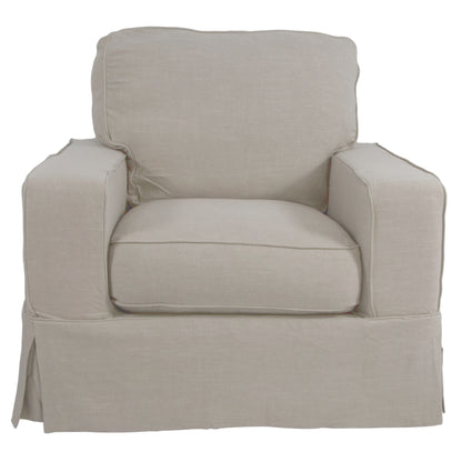 Sunset Trading Americana Box Cushion Track Arm Slipcovered Chair and Ottoman in Light Gray