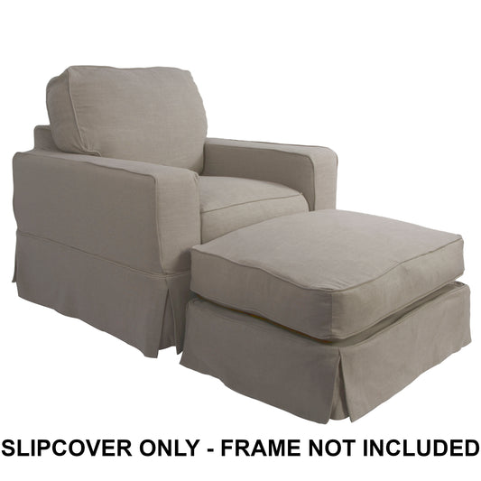 Sunset Trading Americana Box Cushion Track Arm Slipcovered Chair and Ottoman in Light Gray