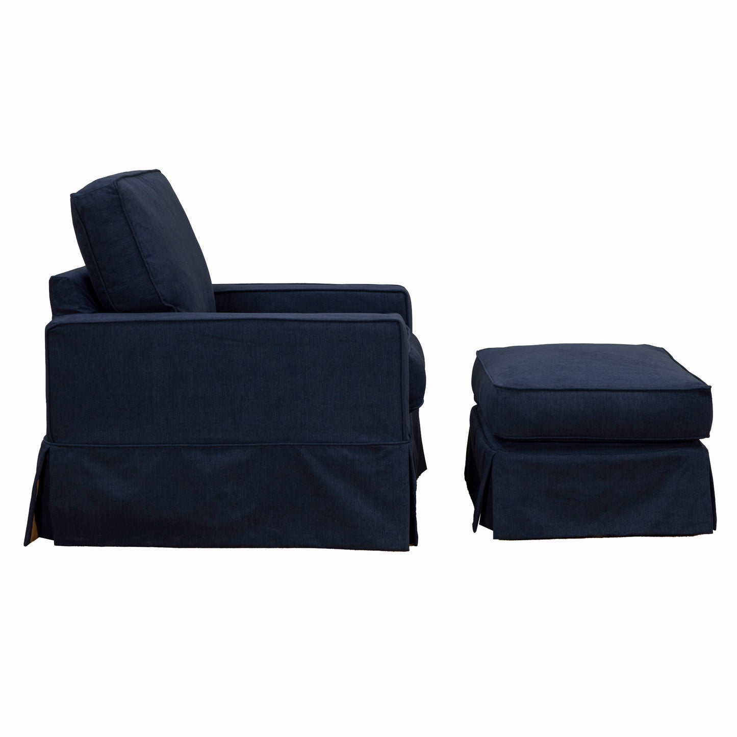 Sunset Trading Americana Box Cushion Track Arm Slipcovered Chair and Ottoman Set