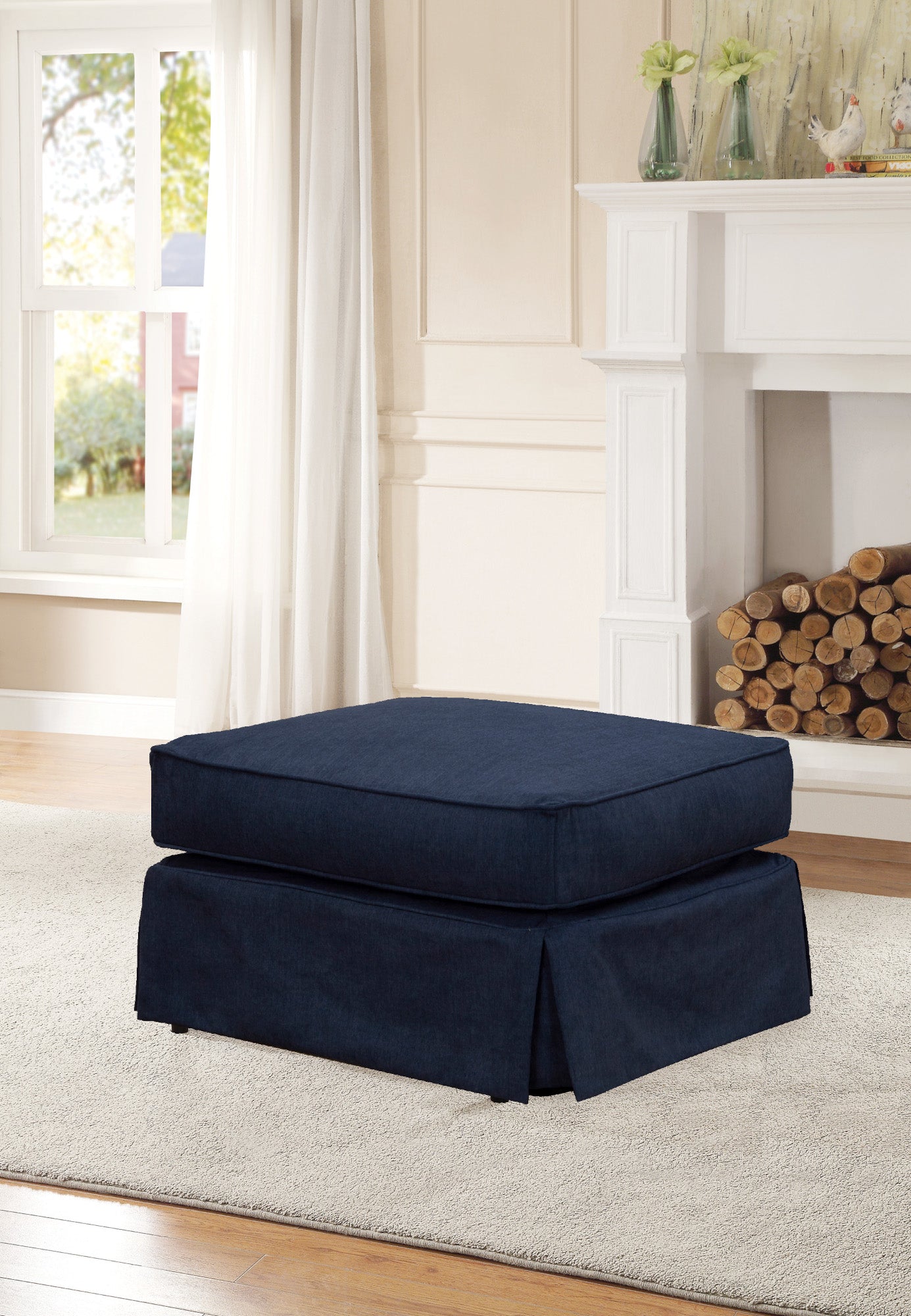 Sunset Trading Americana Box Cushion Slipcovered Ottoman