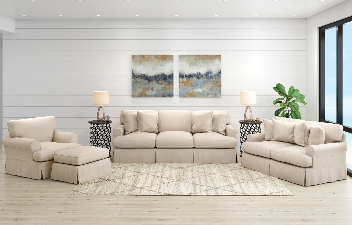 Sunset Trading Horizon 4 Piece Slipcovered Living Room Set