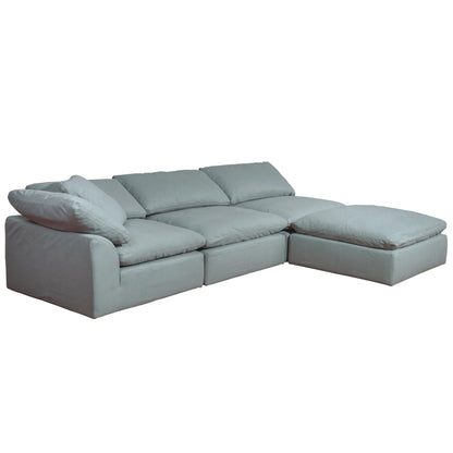 Sunset Trading Contemporary Puff Collection 4PC Slipcovered Modular Sectional Sofa with Ottoman