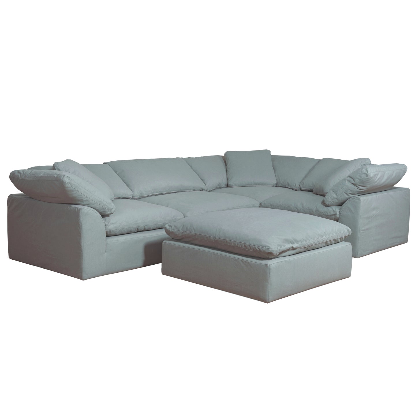 Sunset Trading Contemporary Puff Collection 5PC Slipcovered Modular L-Shaped Sectional Sofa with Ottoman