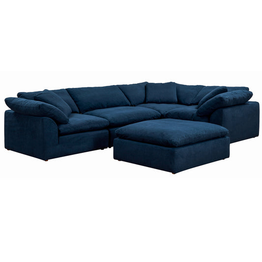 Sunset Trading Contemporary Puff Collection 5PC Slipcovered Modular L-Shaped Sectional Sofa with Ottoman