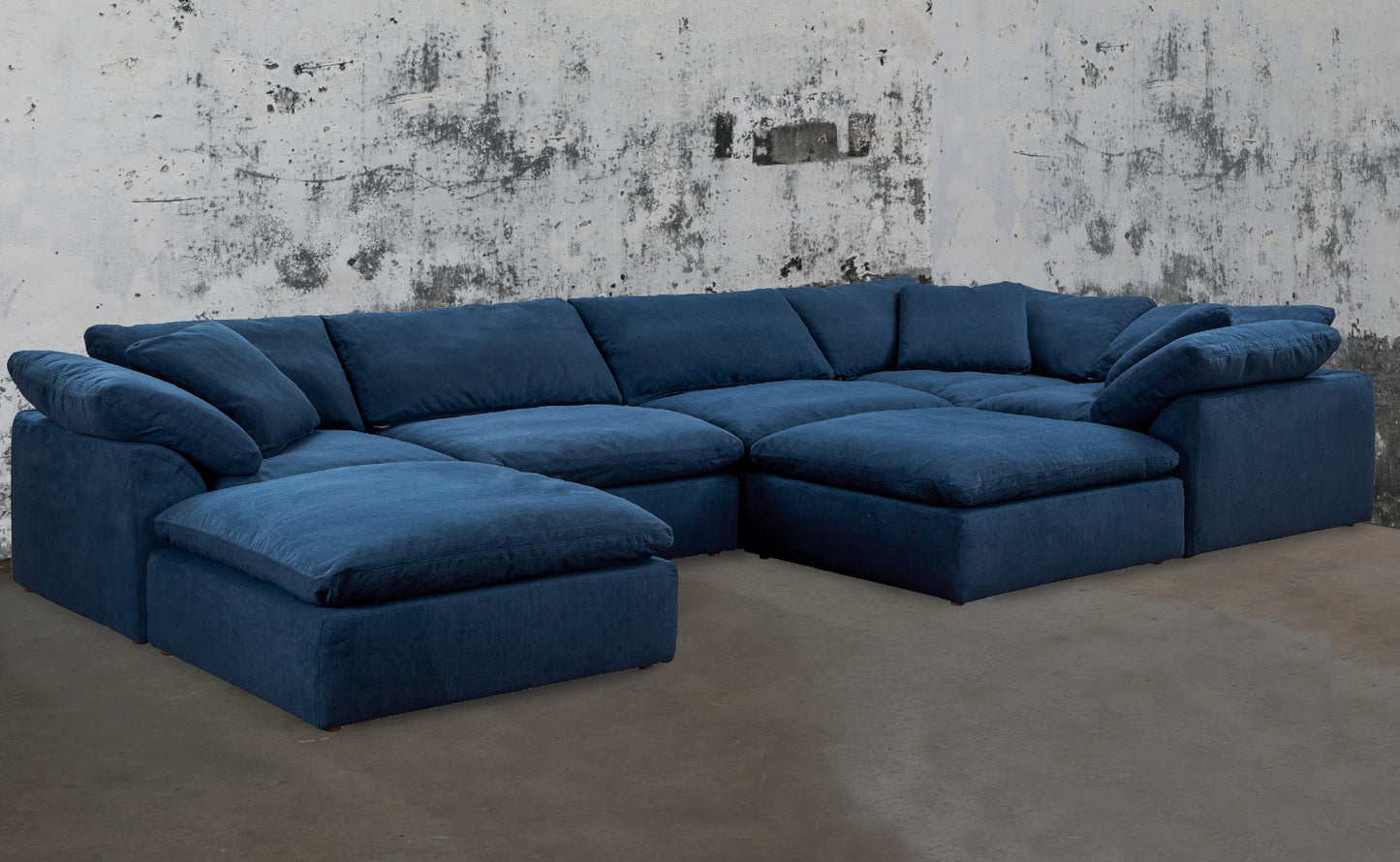 Sunset Trading Contemporary Puff Collection 7PC Slipcovered Modular U-Shaped Pit Sectional Sofa