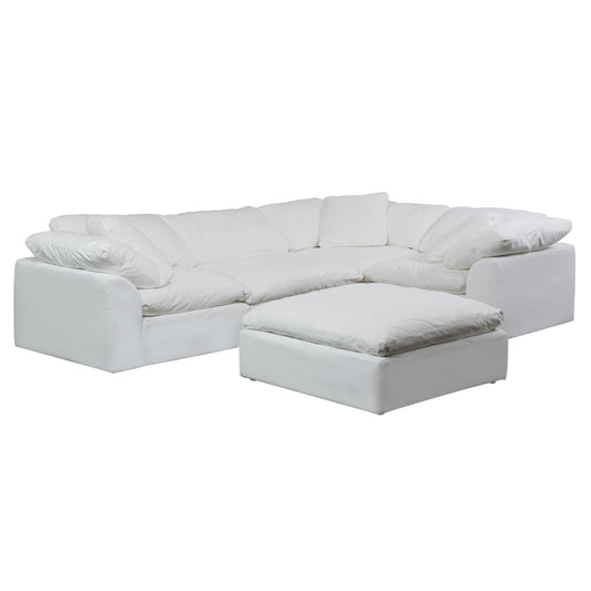 Sunset Trading Contemporary Puff Collection 5PC Slipcovered Modular L-Shaped Sectional Sofa with Ottoman