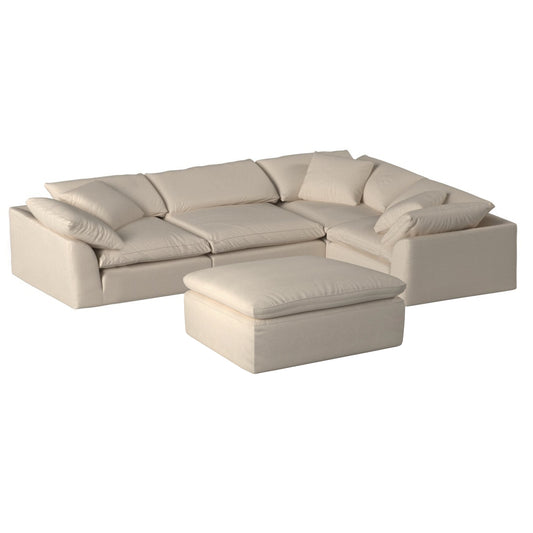 Sunset Trading Contemporary Puff Collection 5PC Slipcovered Modular L-Shaped Sectional Sofa with Ottoman