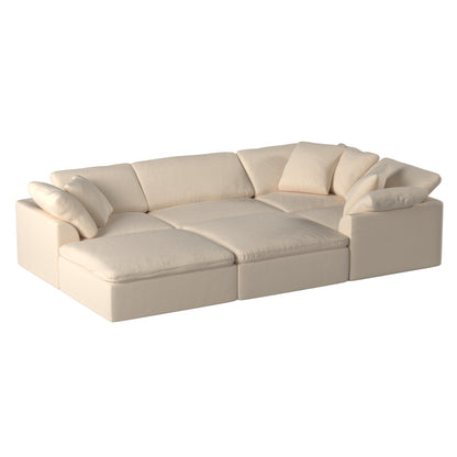 Sunset Trading Contemporary Puff Collection 6PC Slipcovered Modular U-Shaped Pit Sectional Sofa