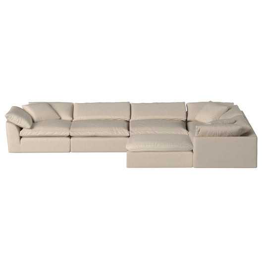 Sunset Trading Contemporary Puff Collection 6PC Slipcovered Modular L-Shape Sectional Sofa with Ottoman