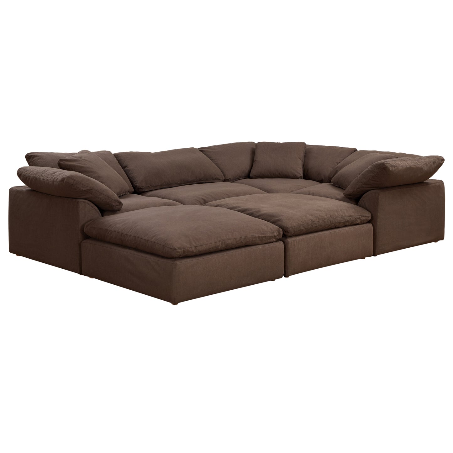 Sunset Trading Contemporary Puff Collection 6PC Slipcovered Modular U-Shaped Pit Sectional Sofa