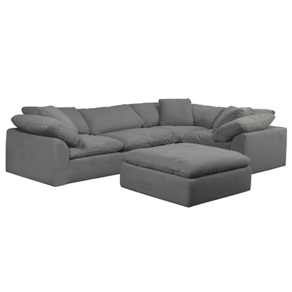 Sunset Trading Contemporary Puff Collection 5PC Slipcovered Modular L-Shaped Sectional Sofa with Ottoman