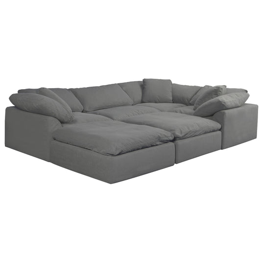 Sunset Trading Contemporary Puff Collection 6PC Slipcovered Modular U-Shaped Pit Sectional Sofa