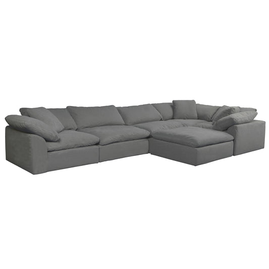 Sunset Trading Contemporary Puff Collection 6PC Slipcovered Modular L-Shape Sectional Sofa with Ottoman