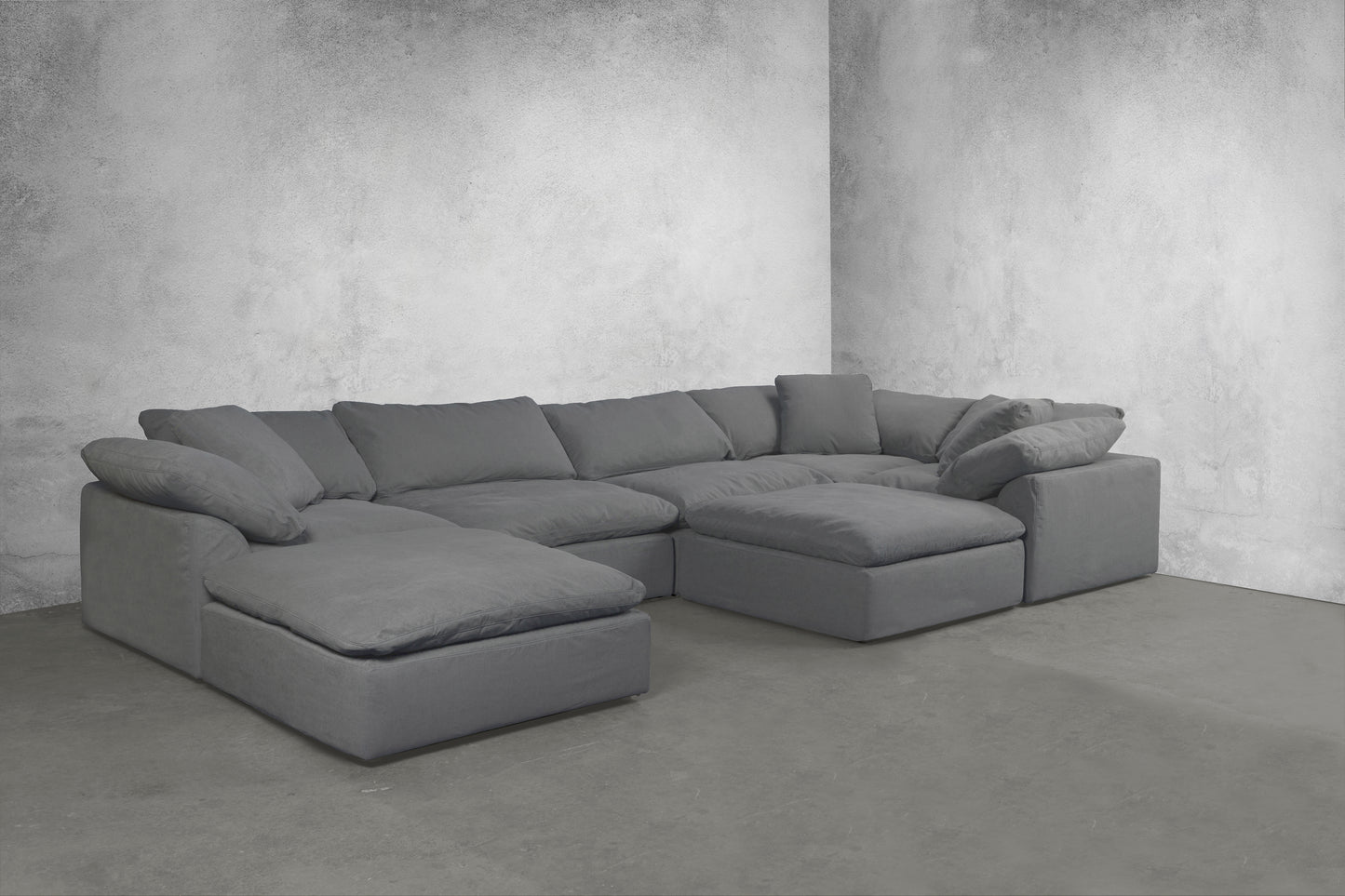 Sunset Trading Contemporary Puff Collection 7PC Slipcovered Modular U-Shaped Pit Sectional Sofa