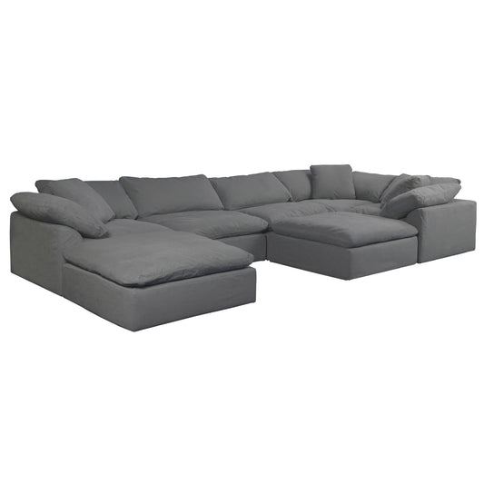 Sunset Trading Contemporary Puff Collection 7PC Slipcovered Modular U-Shaped Pit Sectional Sofa