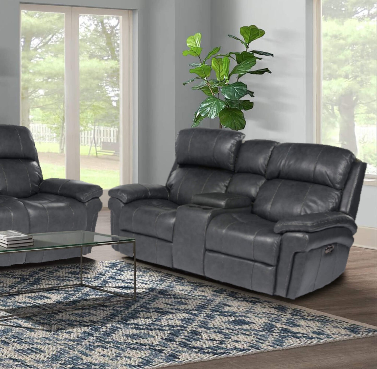 Sunset Trading Luxe Leather Reclining Loveseat with Power Headrest and Console