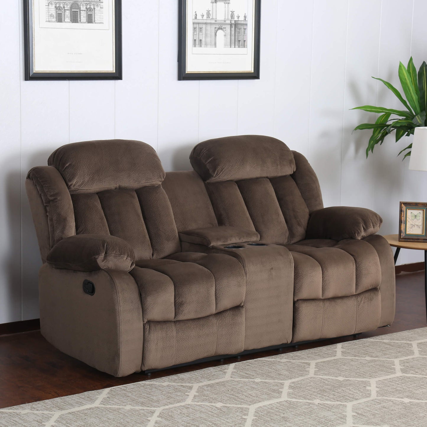 Sunset Trading Teddy Bear Reclining Loveseat with Console Storage, Cupholders