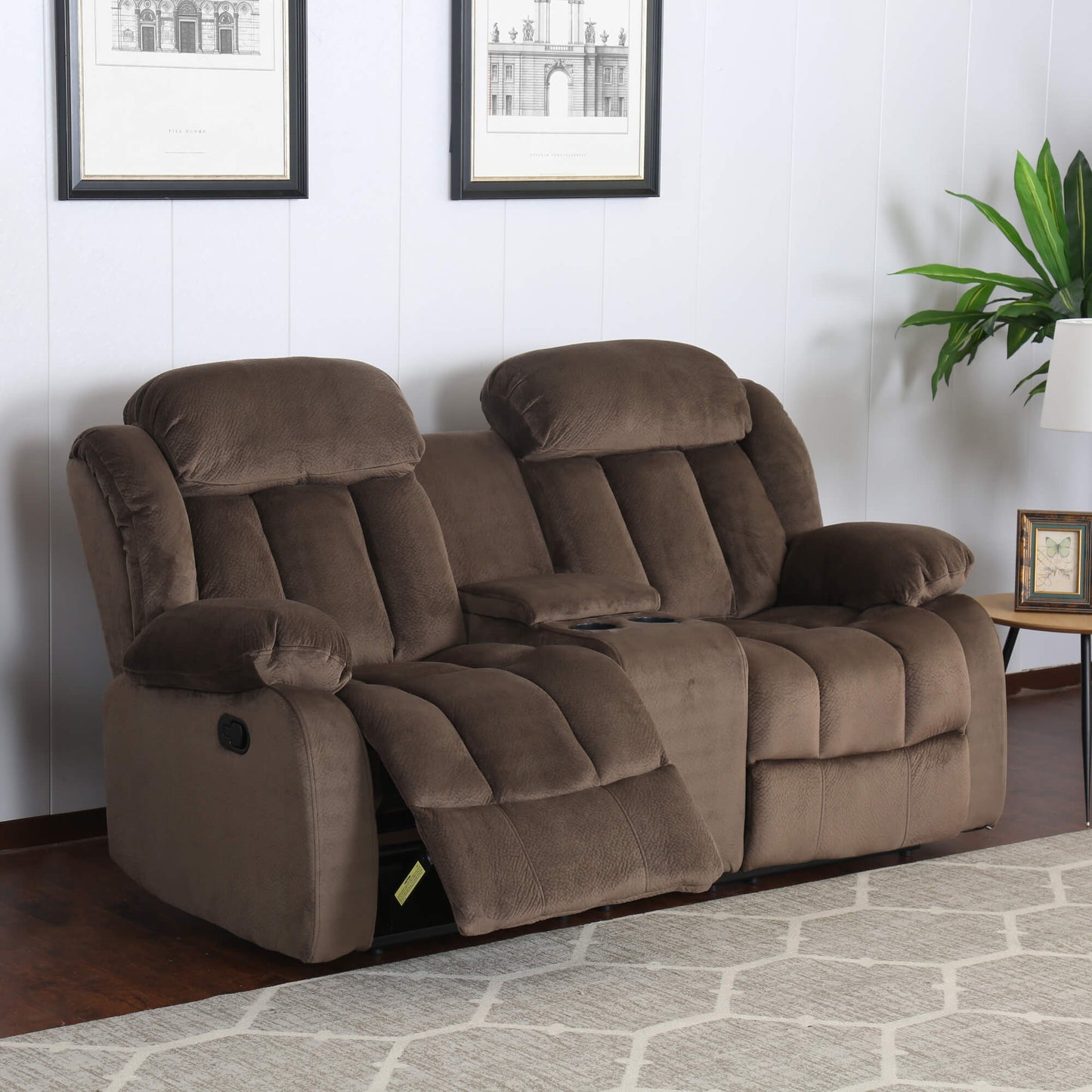 Sunset Trading Teddy Bear Reclining Loveseat with Console Storage, Cupholders