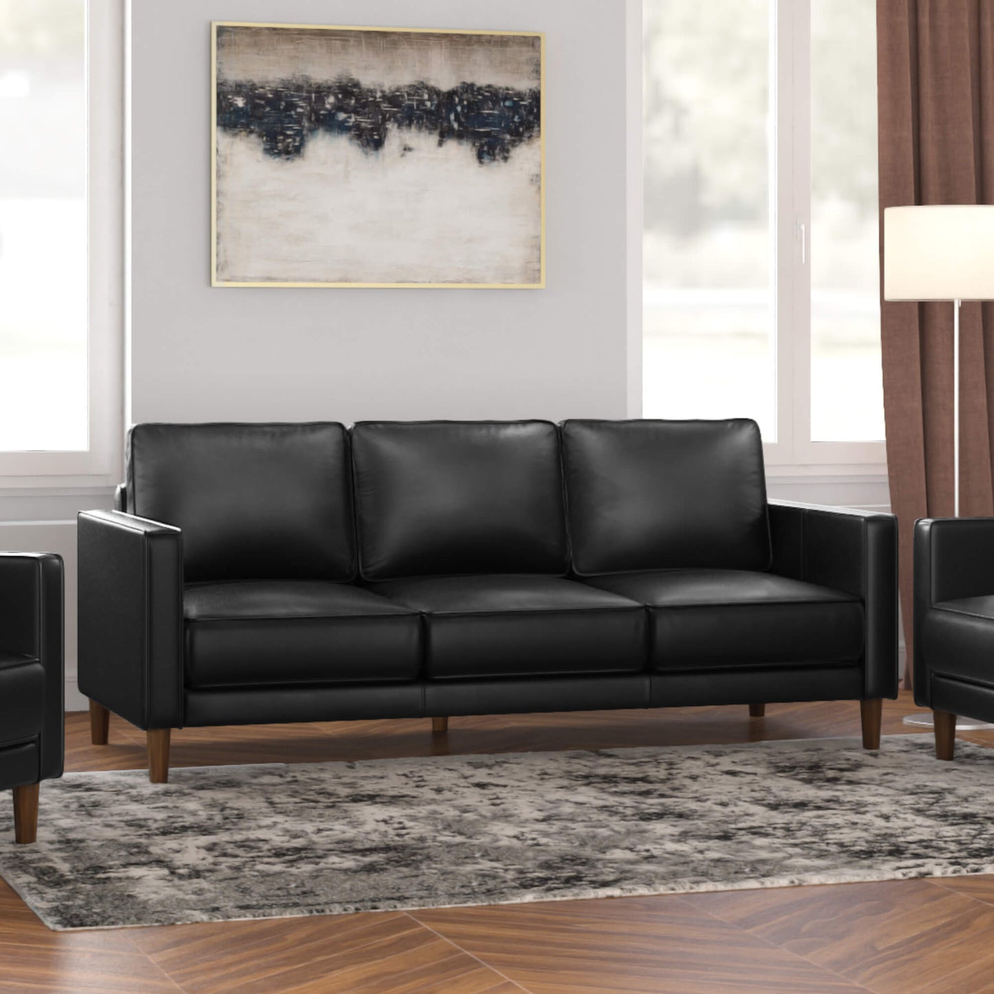 Sunset Trading Prelude 79" Wide Black Top Grain Leather Sofa